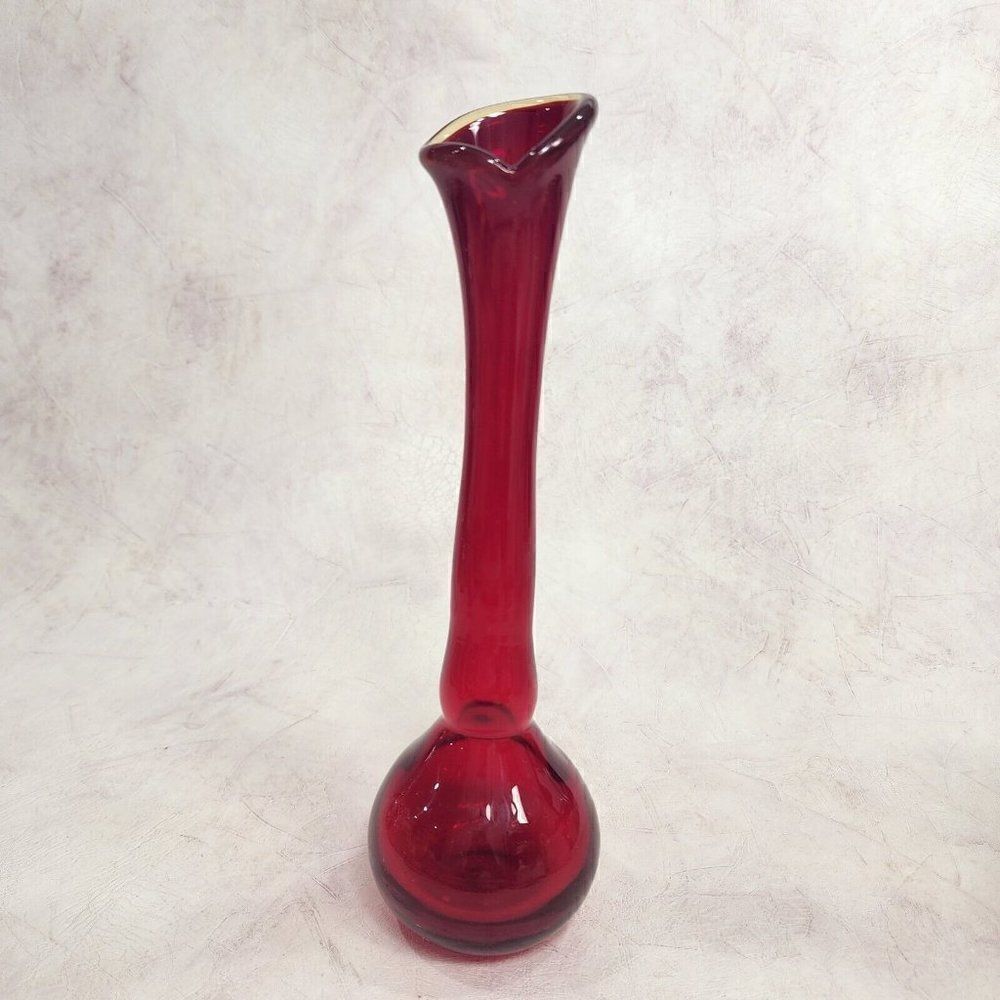 Viking Art Glass 10.75" Tall Vase Swung Ruby Red Test‎ Tube Vintage c1970s
